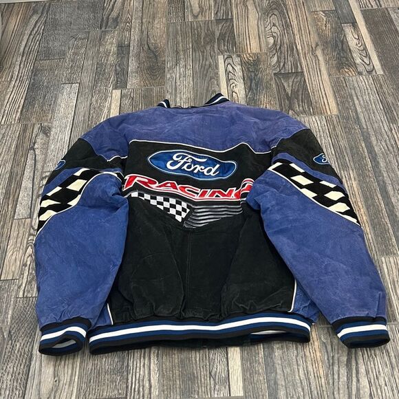 🔥🔥Vintage 90’s NASCAR Ford Racing Suede Leather Embroidered Zip Up Lined Jacke - Picture 6 of 15